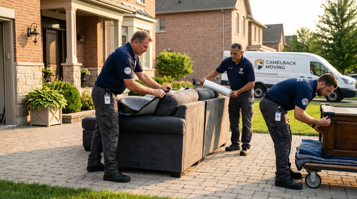 Large estate moving crew wrapping furniture in Colchester, VT